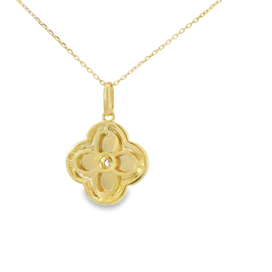 10KY Faceted Clover Pendant Diamond Necklace