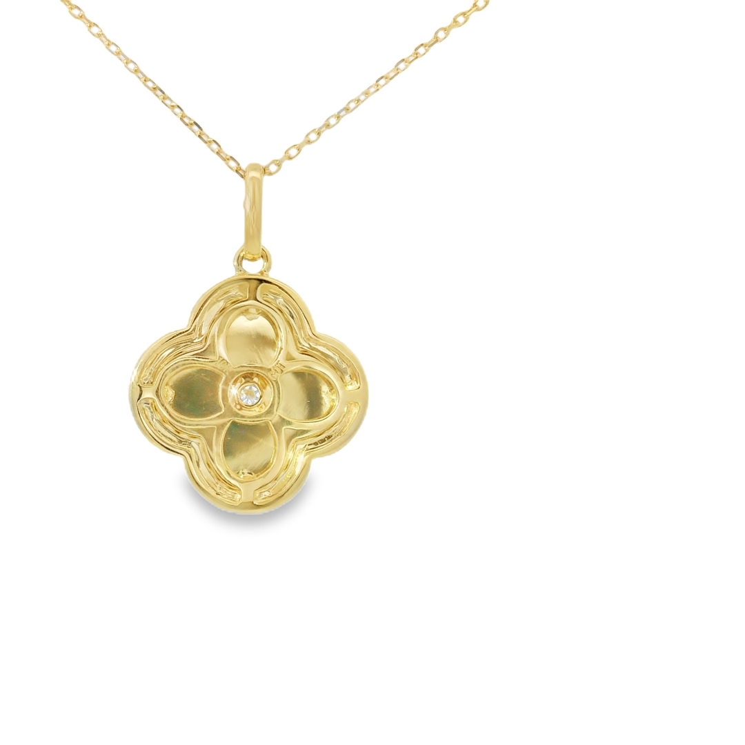 10KY Faceted Clover Pendant Diamond Necklace