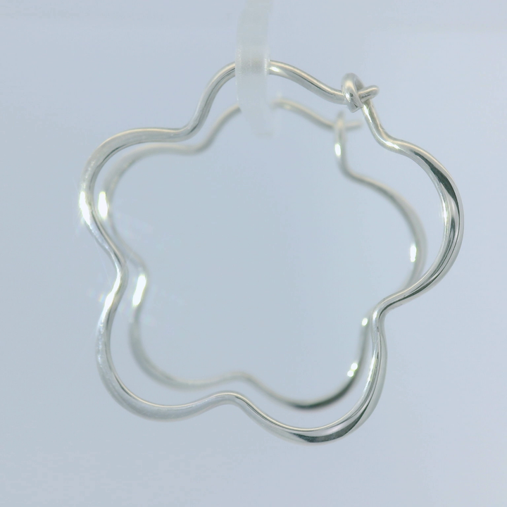 Flower Sterling Silver Hoop Earrings