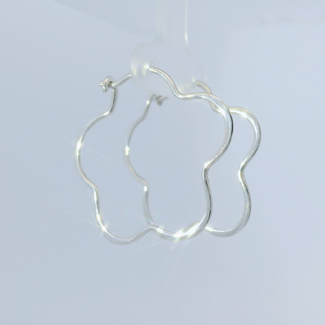 Flower Sterling Silver Hoop Earrings