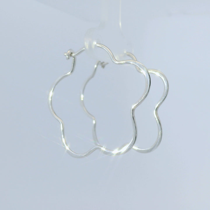 Flower Sterling Silver Hoop Earrings