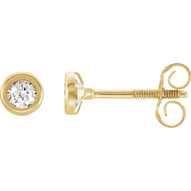 Round Bezel-Set Youth Stud Earrings