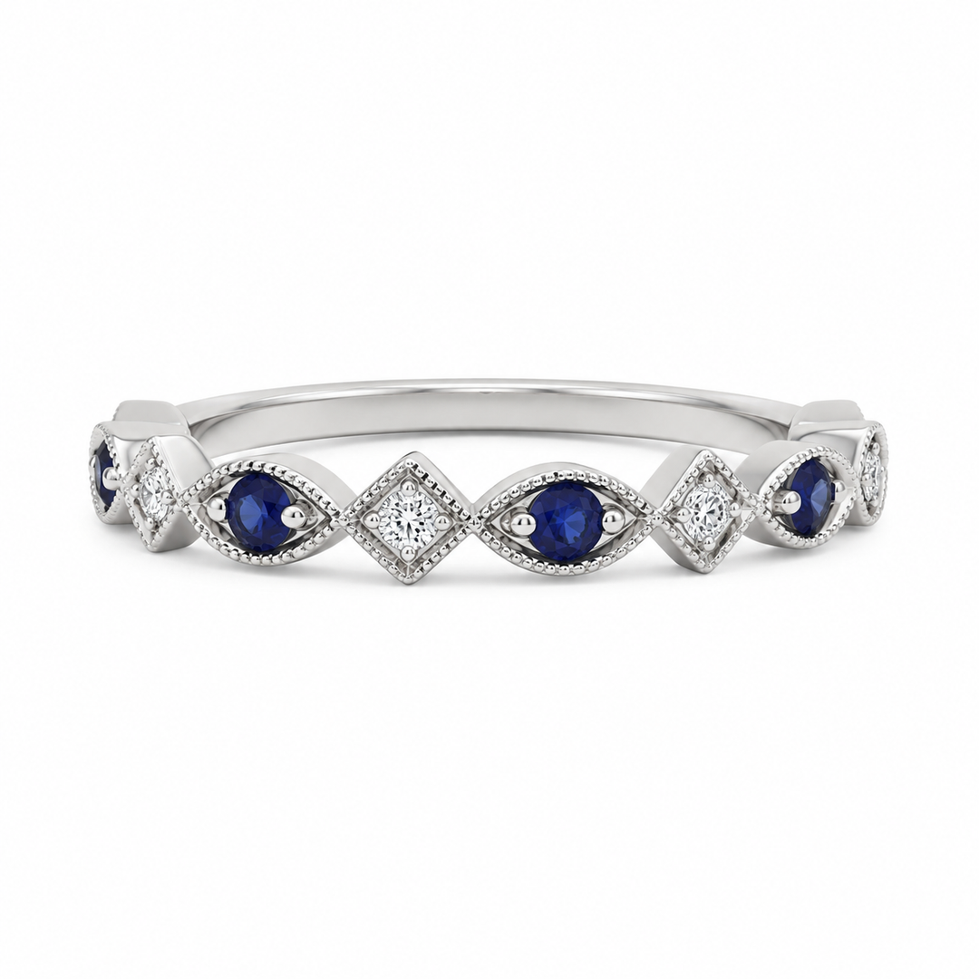 10K WG Natural Sapphire & Diamond Ring