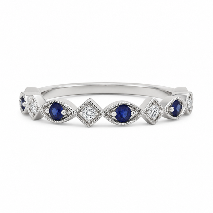 10K WG Natural Sapphire & Diamond Ring