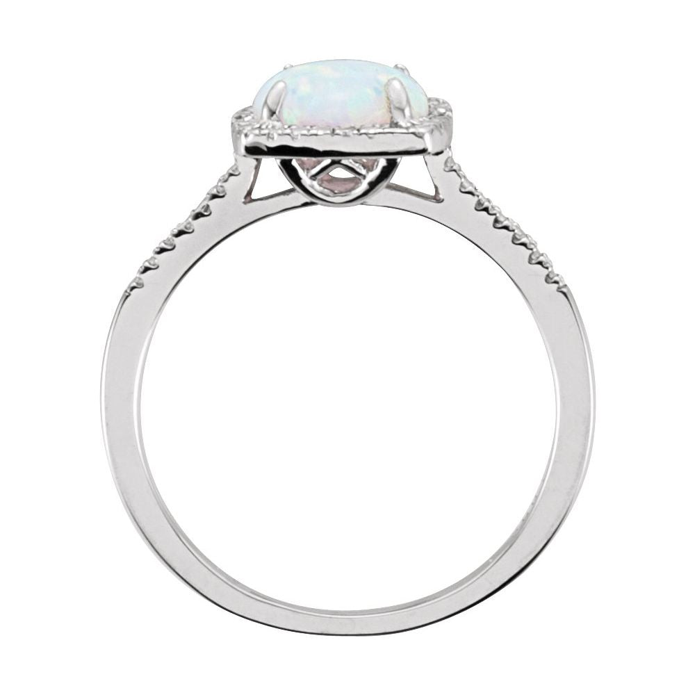 Sterling Silver Lab-Grown White Opal & .01 CTW Natural Diamond Ring