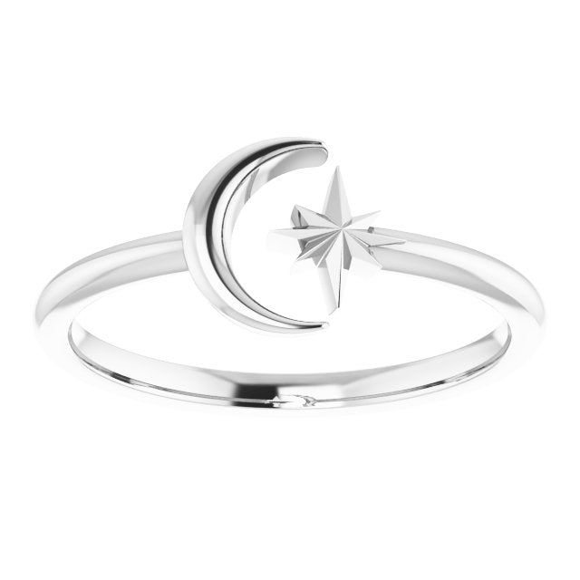 Crescent Moon & Star Negative Space Ring