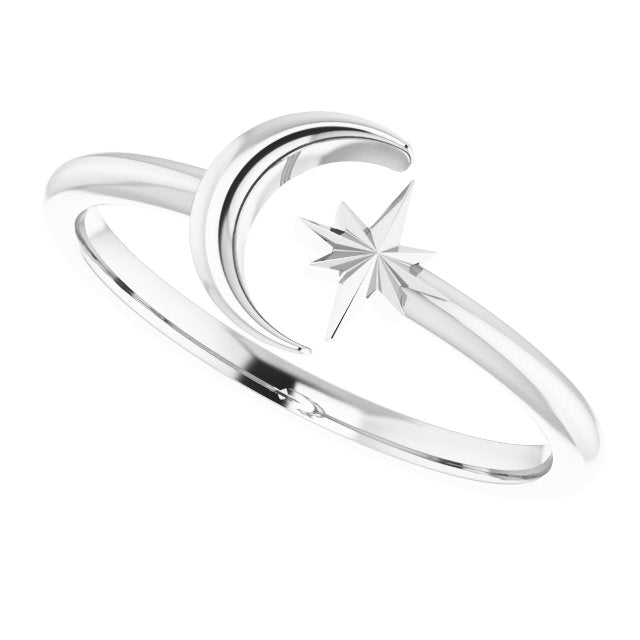 Crescent Moon & Star Negative Space Ring