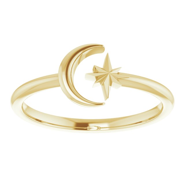 Crescent Moon & Star Negative Space Ring