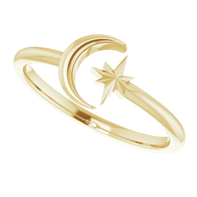 Crescent Moon & Star Negative Space Ring