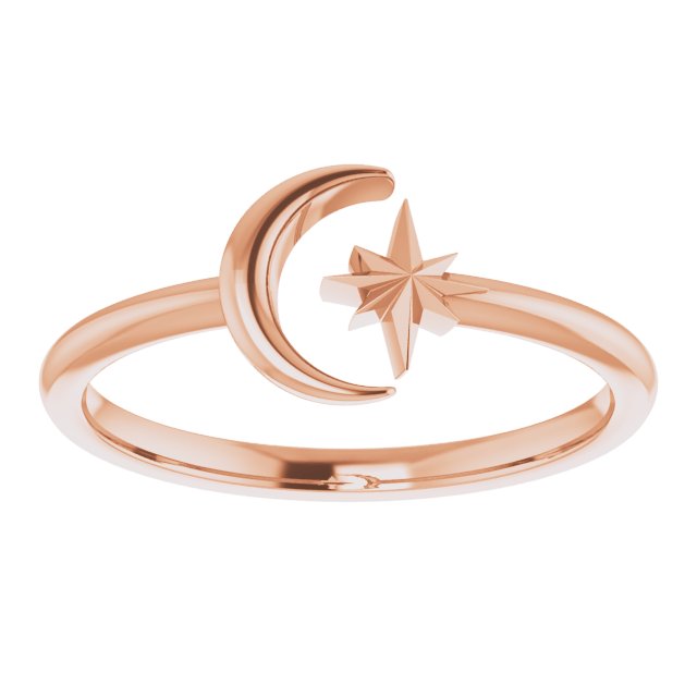 Crescent Moon & Star Negative Space Ring