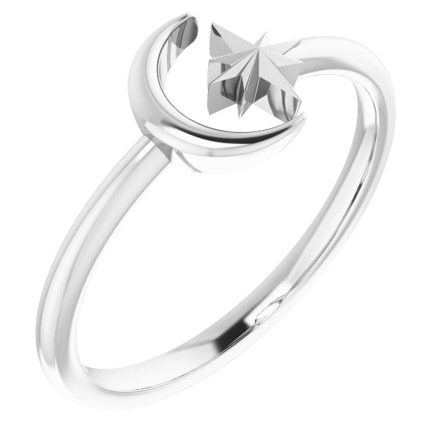 Crescent Moon & Star Negative Space Ring