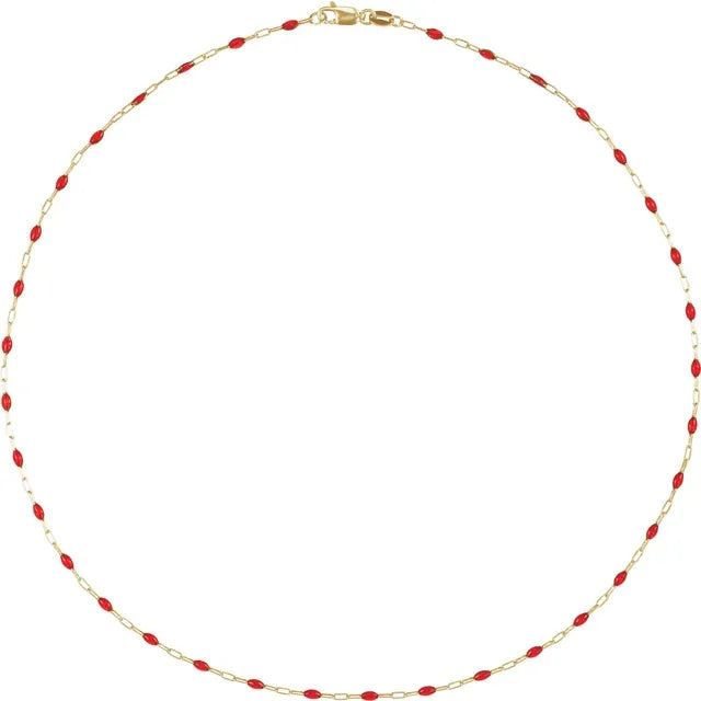 14K Yellow Gold-Filled 1.6 mm Enamel Bead Paperclip-Style 16" Chain Nutcracker