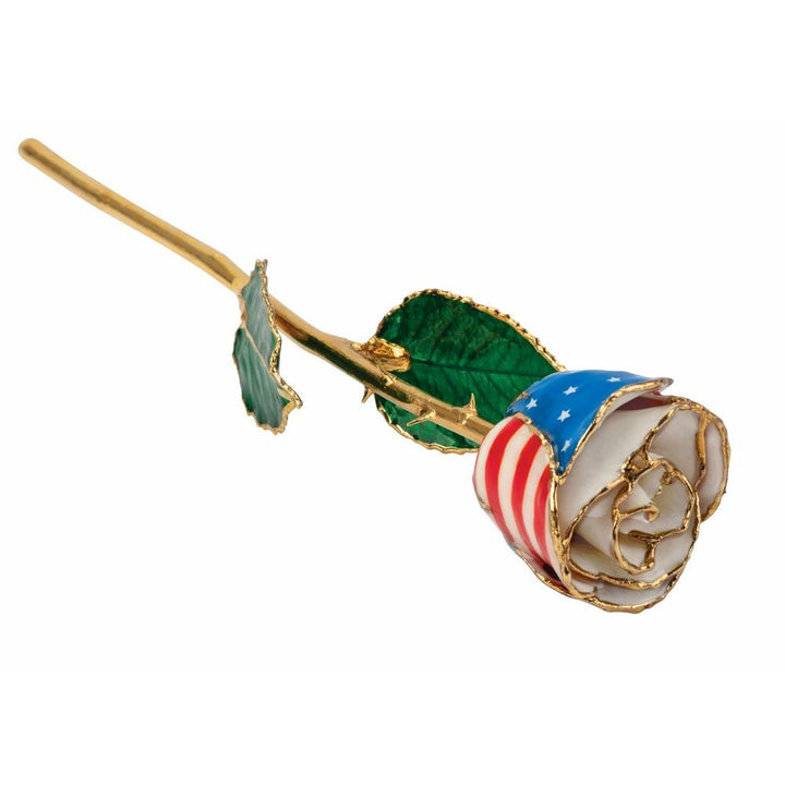 24k Gold Trim Patriotic Rose with Lacquered Petals