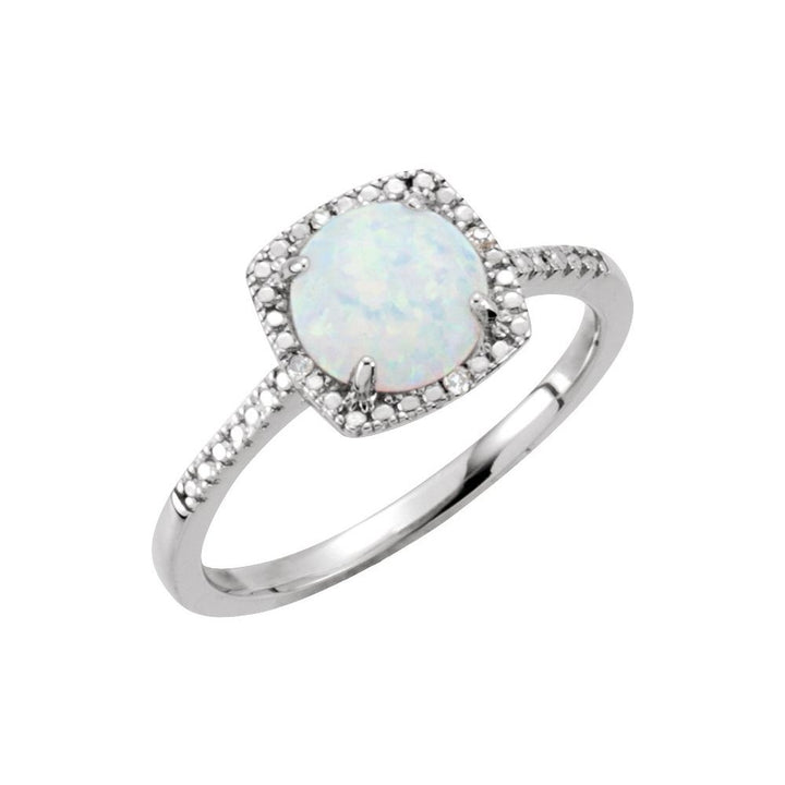 Sterling Silver Lab-Grown White Opal & .01 CTW Natural Diamond Ring