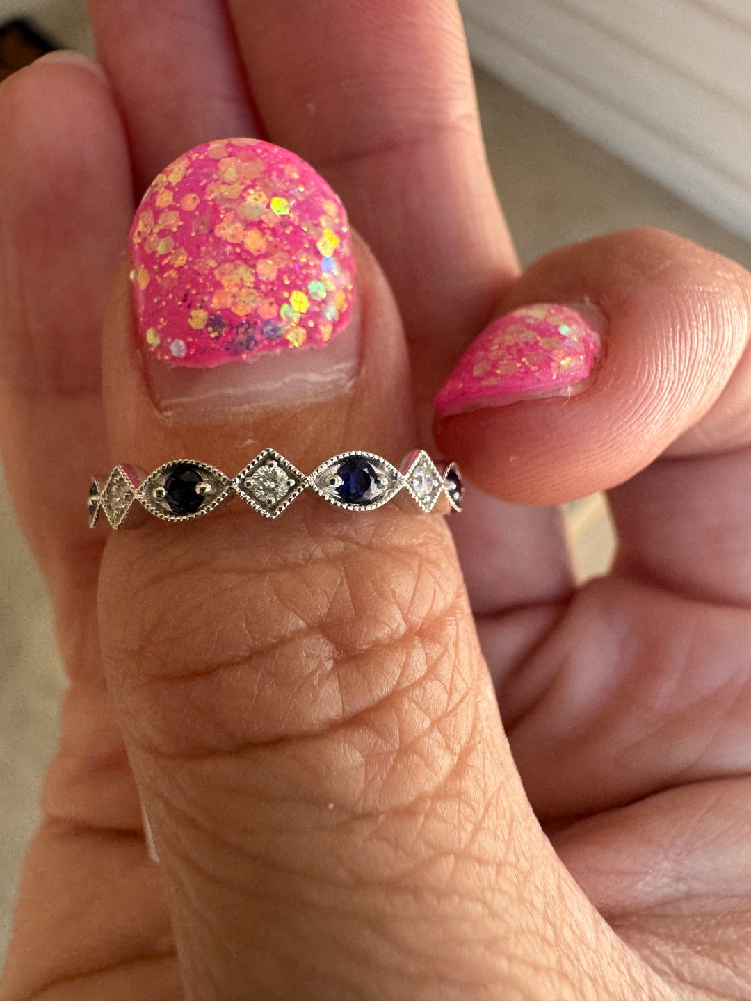 10K WG Natural Sapphire & Diamond Ring