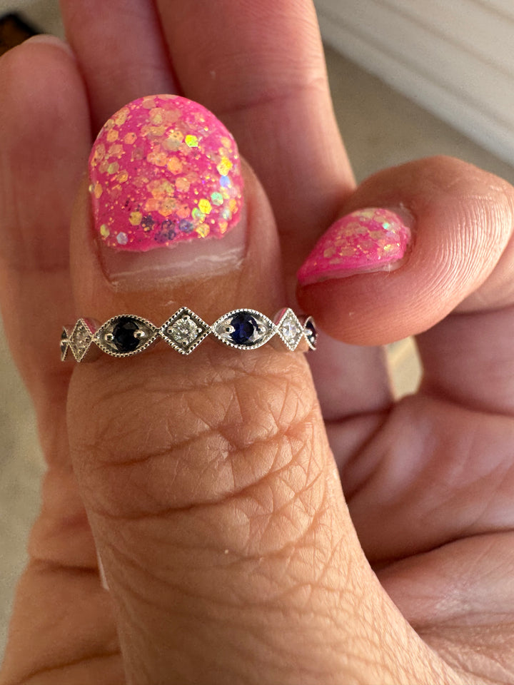 10K WG Natural Sapphire & Diamond Ring