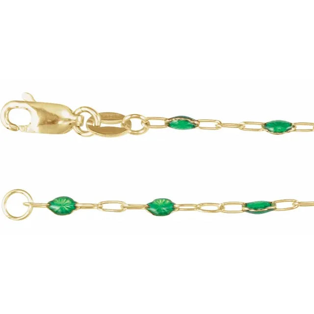 14K Yellow Gold-Filled 1.6 mm Enamel Bead Paperclip-Style 16" Chain Nutcracker