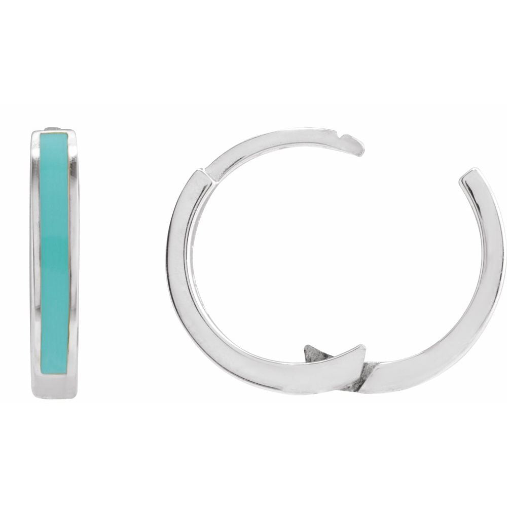 Turquoise Enamel Hinged Hoops
