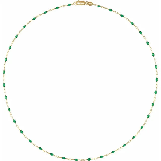 14K Yellow Gold-Filled 1.6 mm Enamel Bead Paperclip-Style 16" Chain Nutcracker