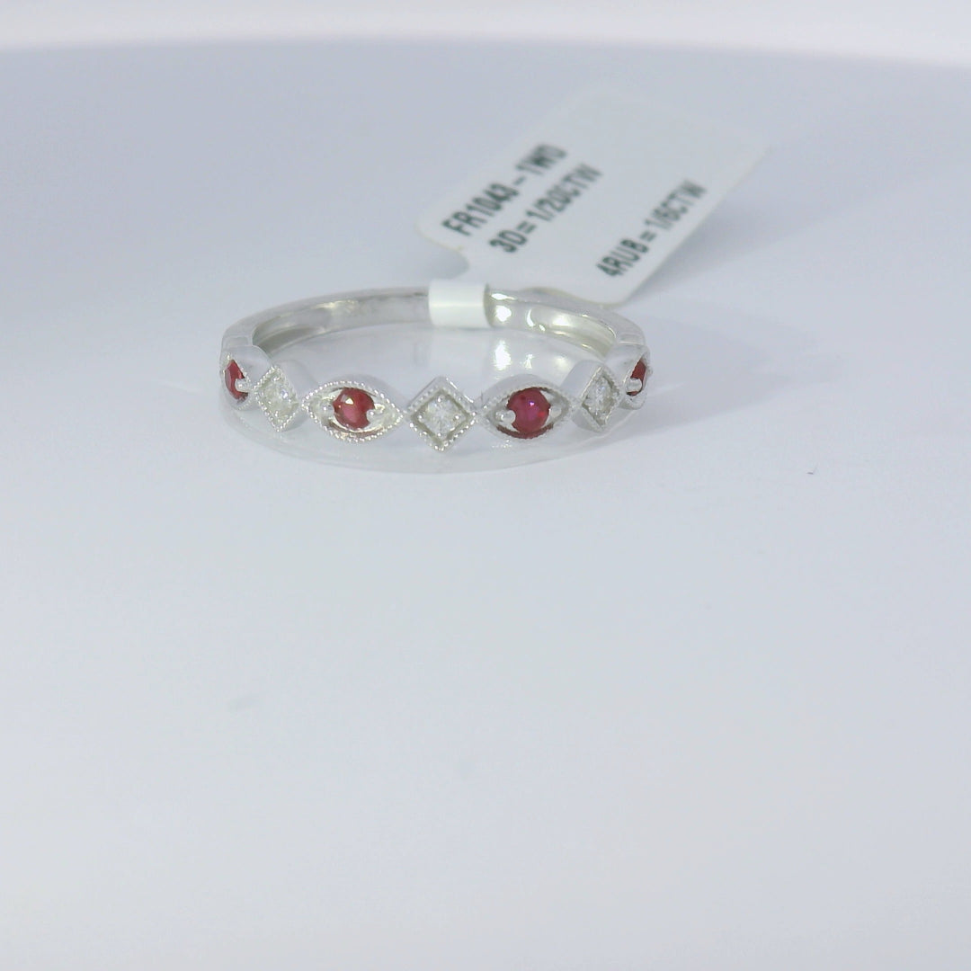 10K White Ruby and Diamond Ring