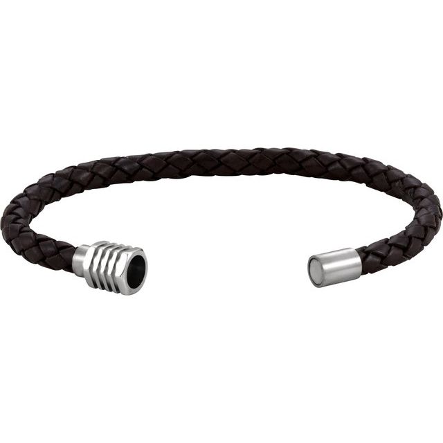 6 mm Leather Bracelet with Stainless Steel Magnetic Clasp