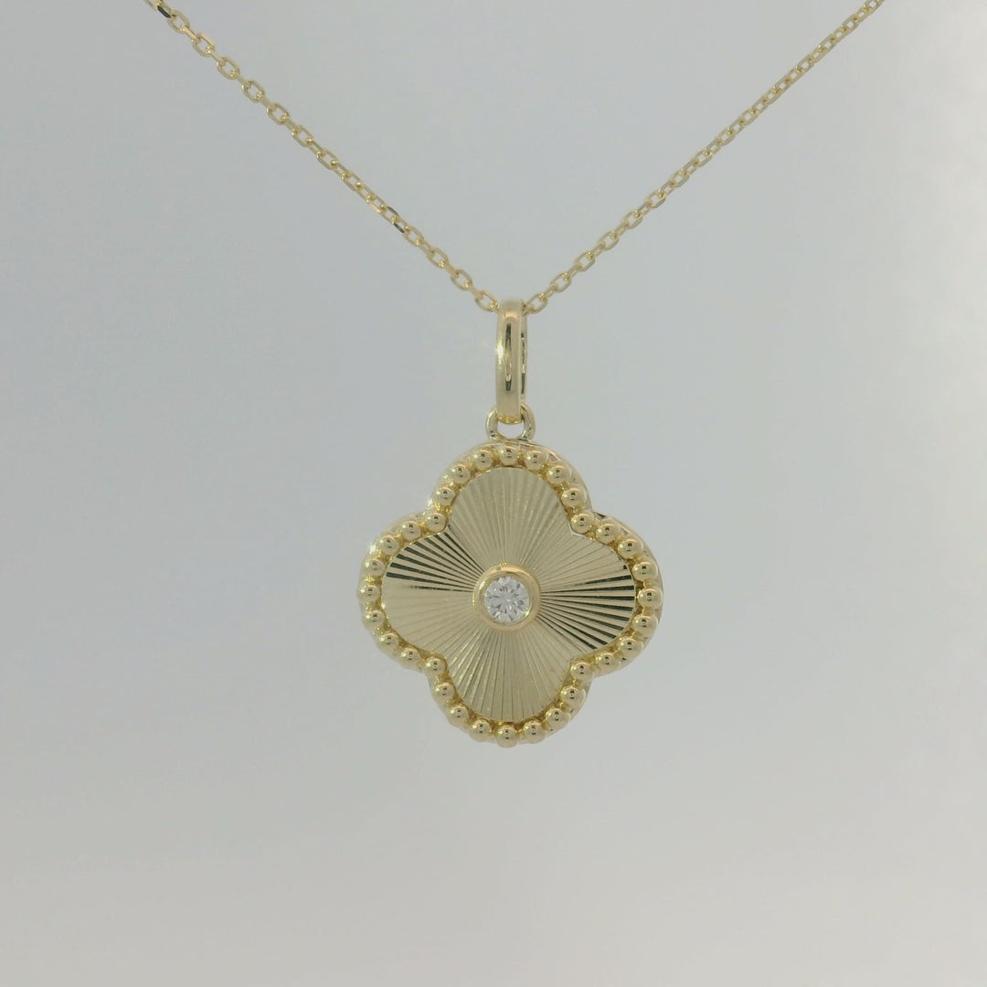 10KY Faceted Clover Pendant Diamond Necklace